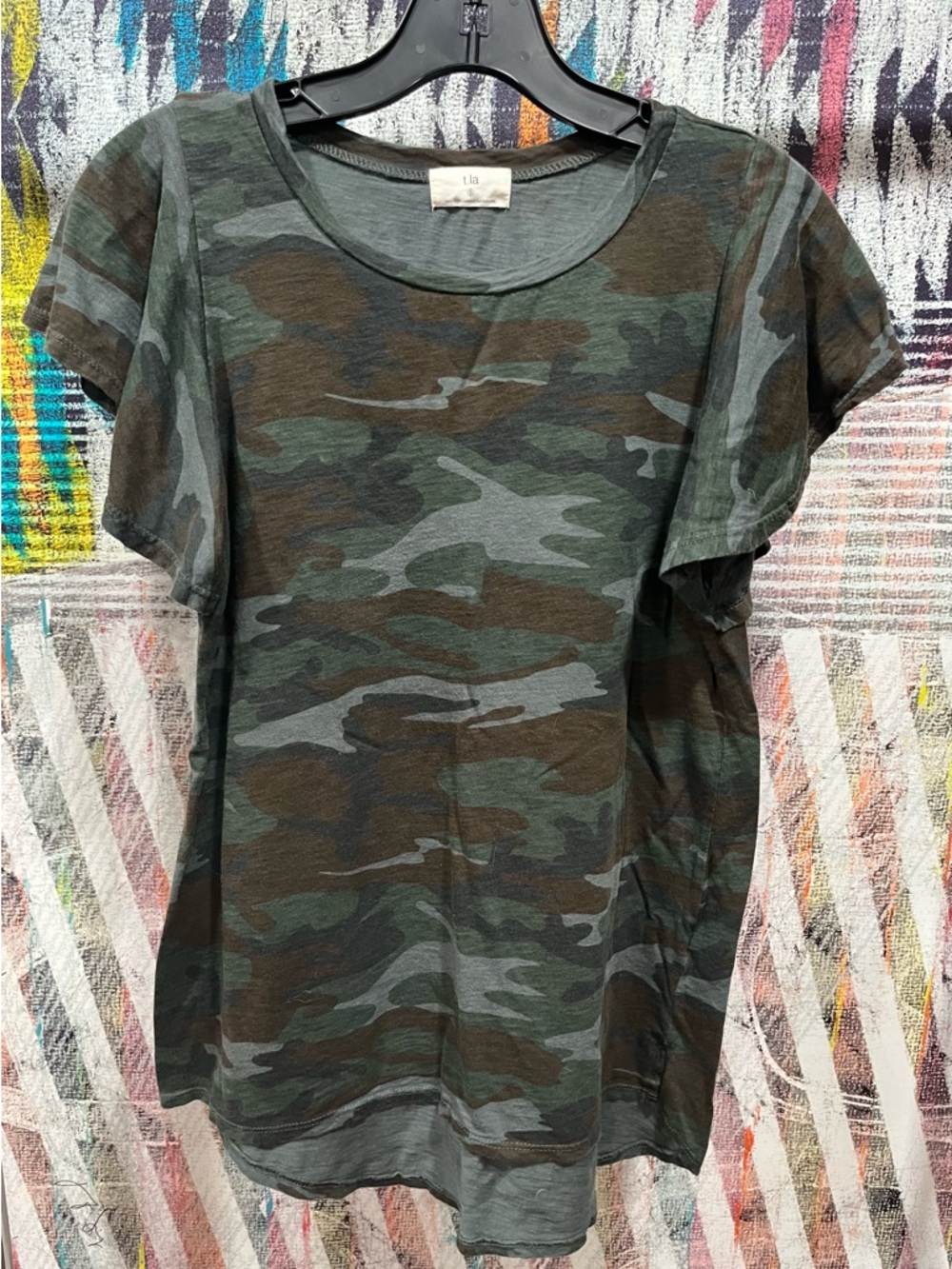 T.La Camouflage Crewneck Tee in Olive & Brown